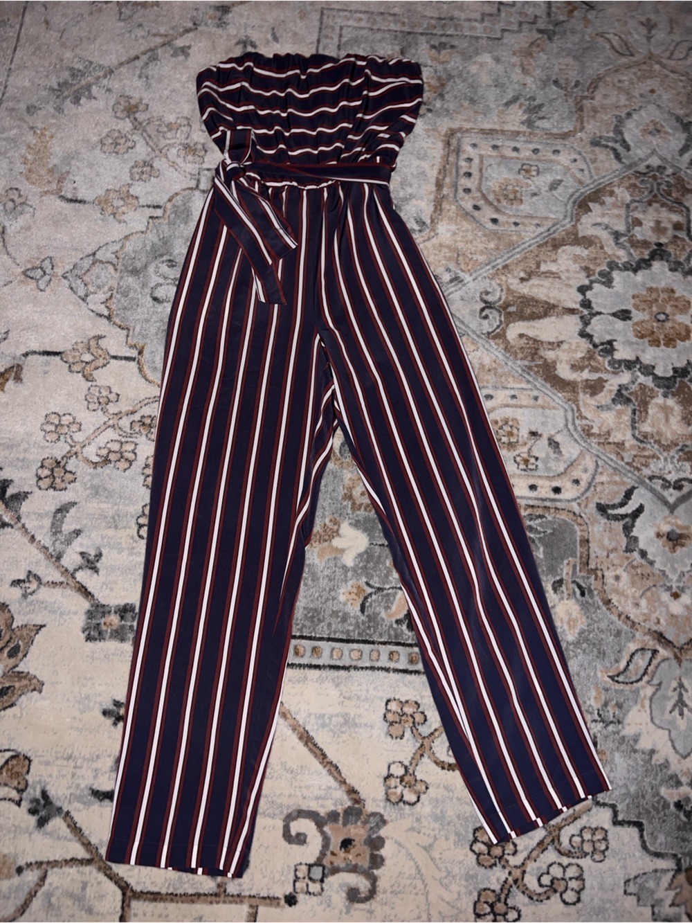 Express Navy Wide-Leg Jumpsuit with Red & White Stripes - Picture 1 of 5